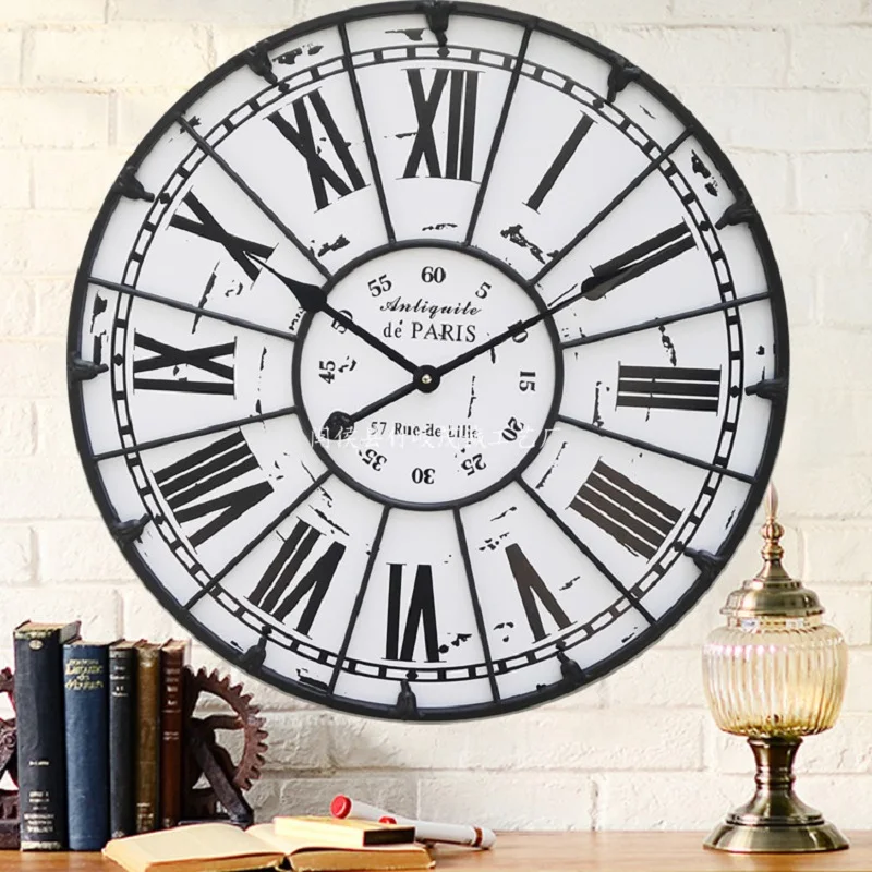 Фото Большие настенные часы 60 см с римскими цифрами обои для украшения гостиной|de