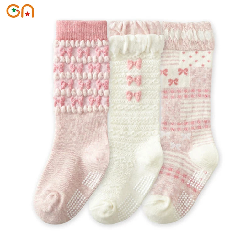 Хлопковые носки до колена для новорожденных 3 пар/лот милые Нескользящие