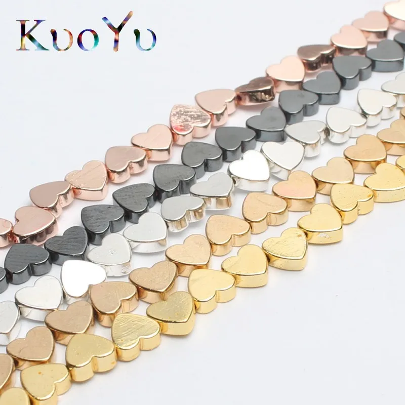 Бисер из натурального розового золота и черного гематита бисер с сердечком для