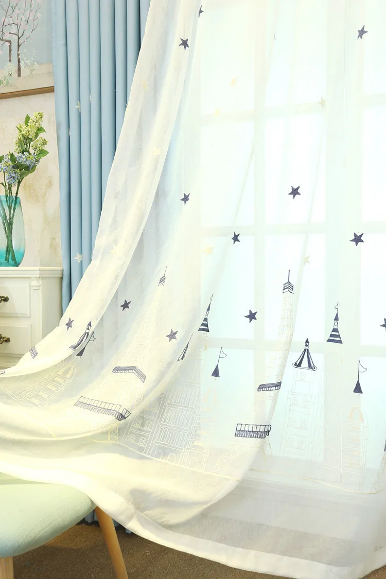 European castle cartoon embroidery curtain for children's room living room window treatment bedroom tulle
European castle cartoon embroidery curtain for children's room living room window treatment bedroom tulle