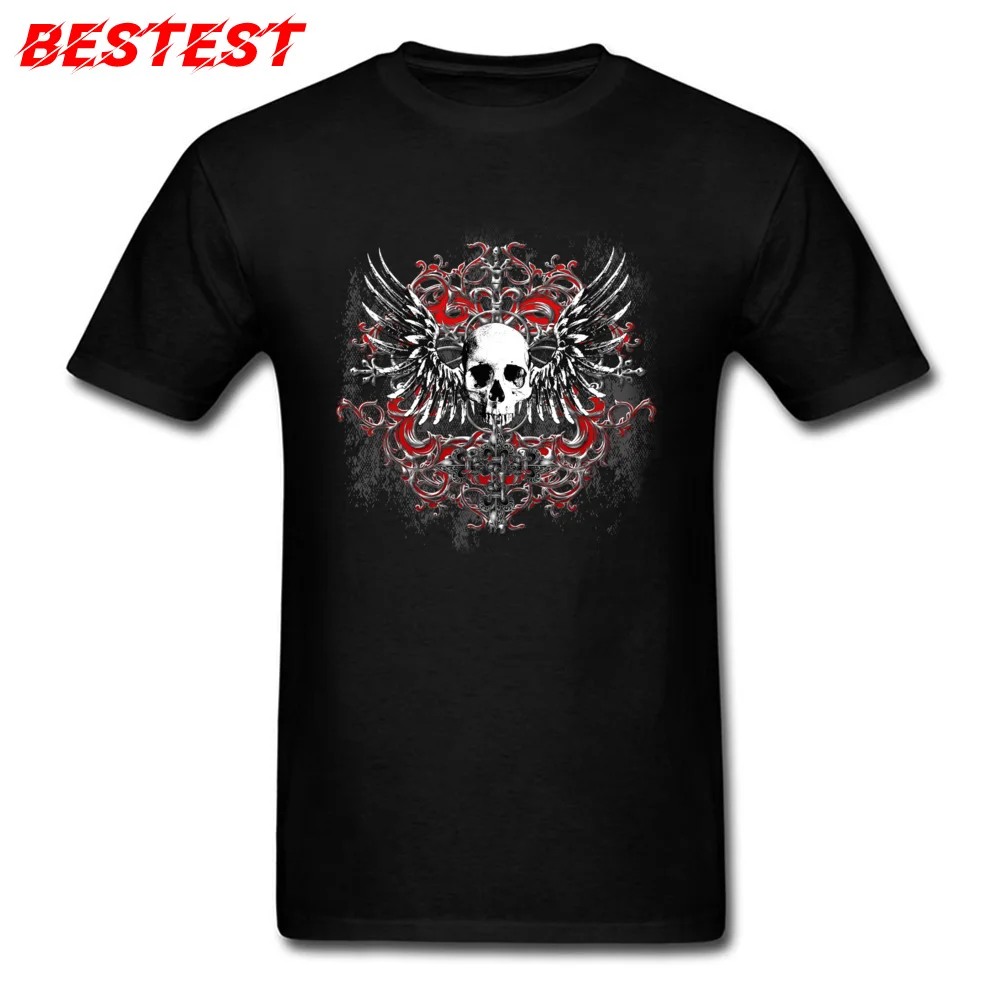 Мужская футболка с черепом Hells Crest Винтажная из 100% хлопка модная черная круглым