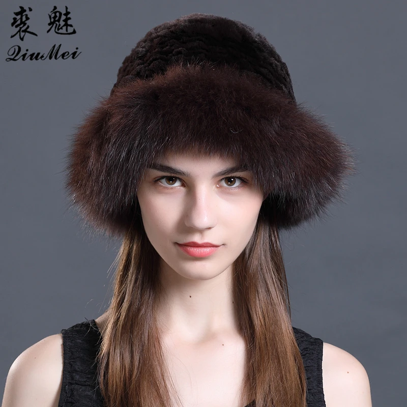 Real Rex Rabbit Fur Knitted Hat Luxury Natural Fox Fur Trim Hats Fur Bucket Hat Russian Female Solid Women's Winter Cap Ladies
Real Rex Rabbit Fur Knitted Hat Luxury Natural Fox Fur Trim Hats Fur Bucket Hat Russian Female Solid Women's Winter Cap Ladies