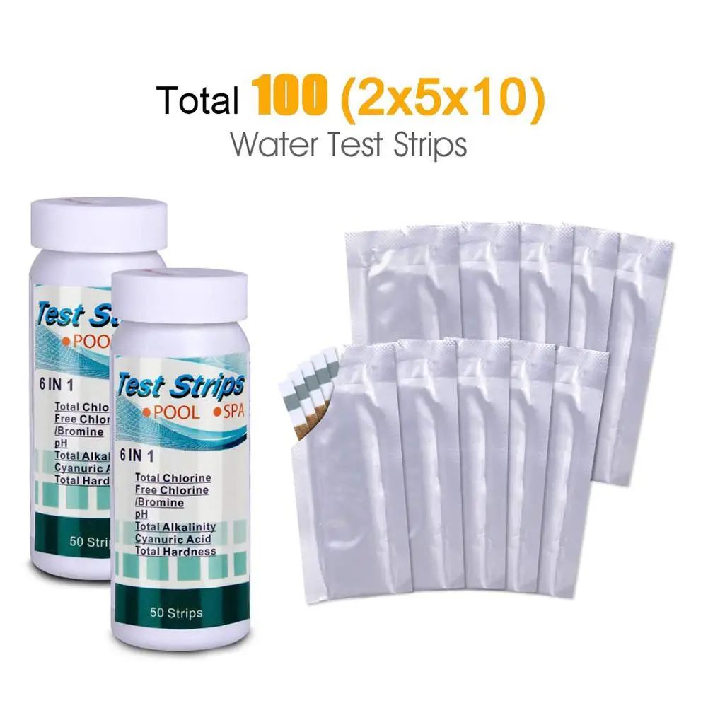 100PCS 6 In1Pool Test Strips 17S With Pool Earplugs Spa Bath Water Quality Test PH Alkalinity Cyanuric Acid Hardness Test Tools
100PCS 6 In1Pool Test Strips 17S With Pool Earplugs Spa Bath Water Quality Test PH Alkalinity Cyanuric Acid Hardness Test Tools