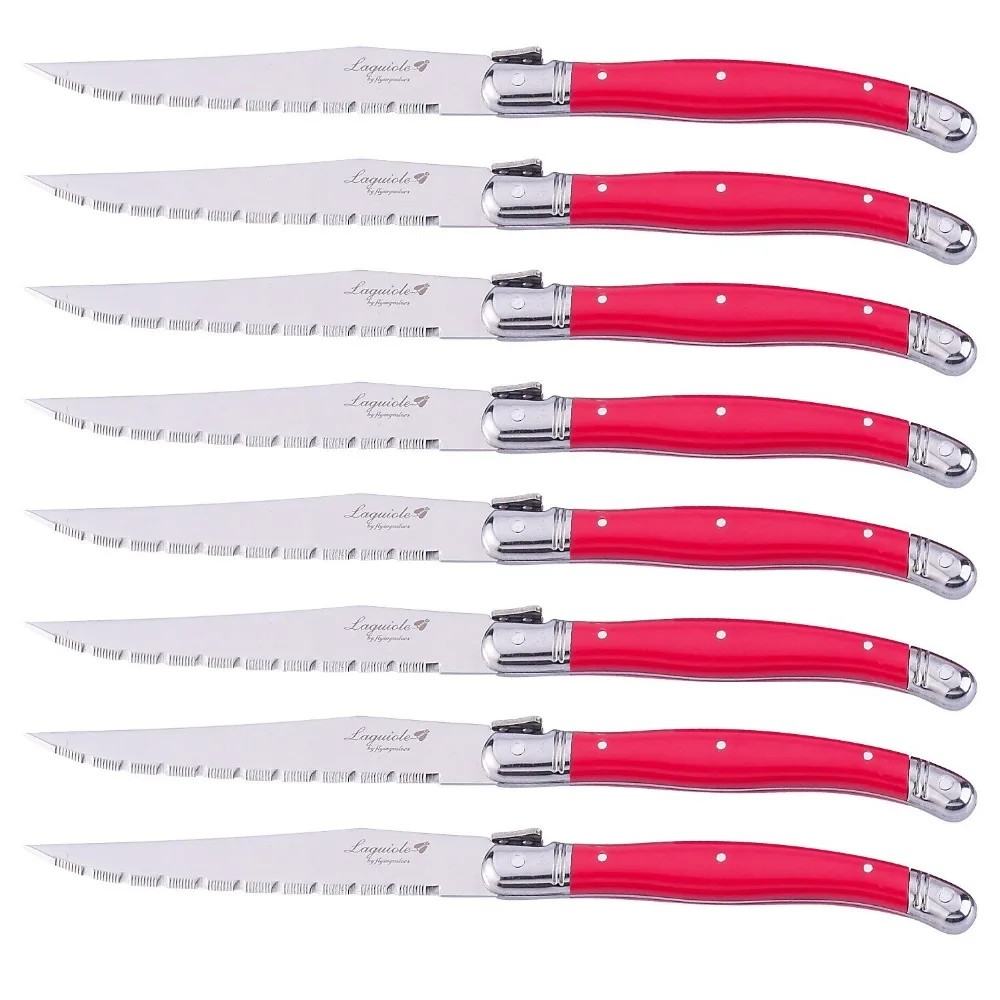 9'' Laguiole Steak Knives set Red Plastic Handle Dinner Knife Stainless Restaurant Bar Household Tableware Cutlery 6-10pcs
9'' Laguiole Steak Knives set Red Plastic Handle Dinner Knife Stainless Restaurant Bar Household Tableware Cutlery 6-10pcs