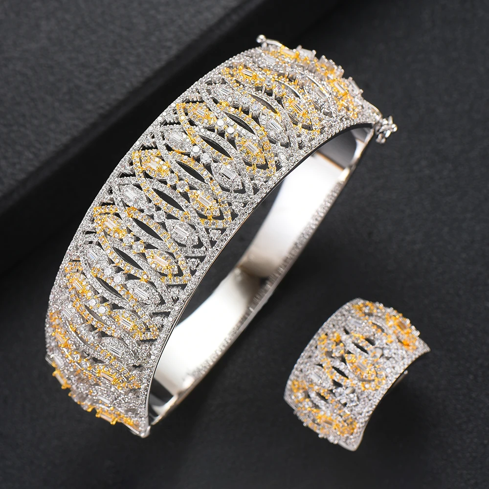 SisCathy 2PCS Dubai Style Open Bangle/Ring Charms Cubic Zirconia Jewelry Sets For Women Nigerian Wedding Jewelry Accessories
SisCathy 2PCS Dubai Style Open Bangle/Ring Charms Cubic Zirconia Jewelry Sets For Women Nigerian Wedding Jewelry Accessories