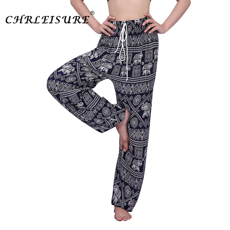Chleisure осень на шнуровке штаны шаровары Женщины Boho с принтом слона брюки Femme