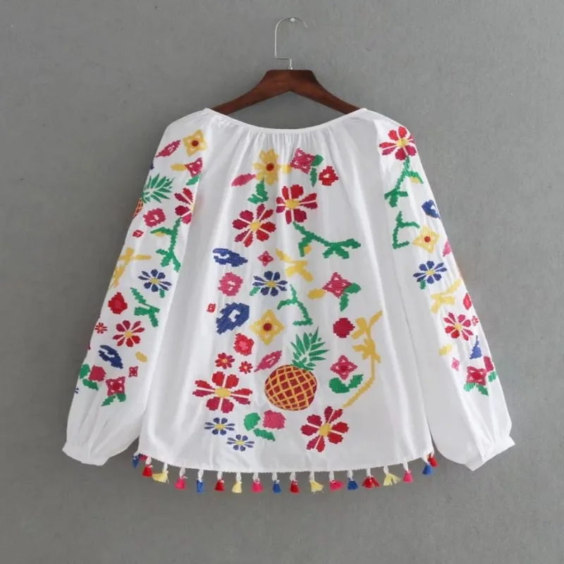 Фото Винтажные рубашки с вышивкой Женская Туника Лето Осень свободная длинным