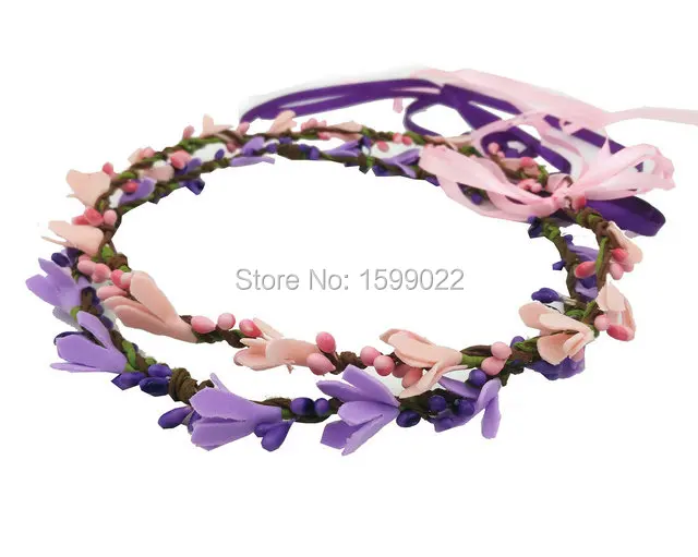 

2pcs/lot Rustic Floral Flower Hair Bands Set for Girls Kid Women Festival Bridal Bridesmaid Hair Wreaths Accessories Purple Pink