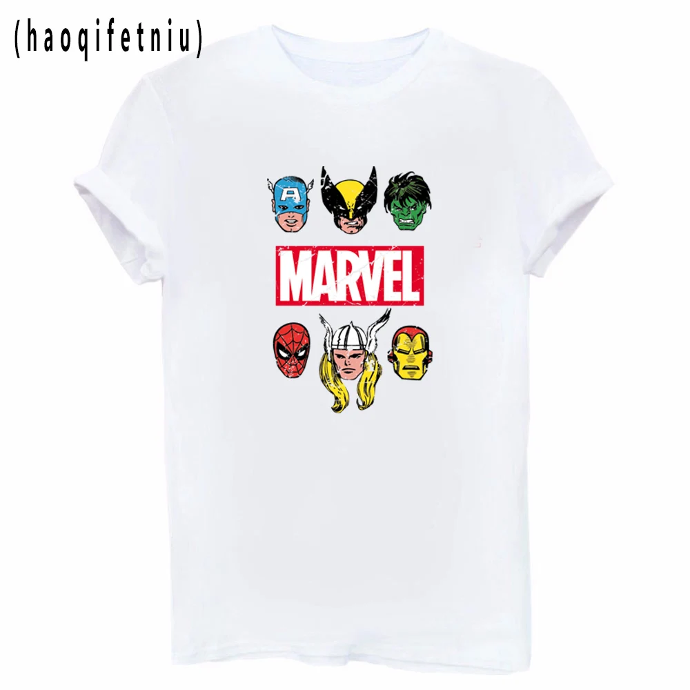 Marvel 2018 летняя модная футболка супергероя Харадзюку с вышивкой футболки коротким