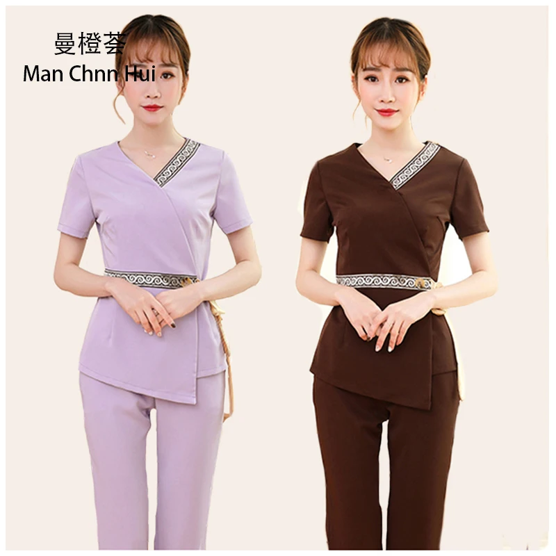 Thai Spa Clothing Plus Size Elegant Women Work Suit Hotel Beauty Salon Nurse Uniform Front Desk Top And Pants Sets Free Shipping
Thai Spa Clothing Plus Size Elegant Women Work Suit Hotel Beauty Salon Nurse Uniform Front Desk Top And Pants Sets Free Shipping