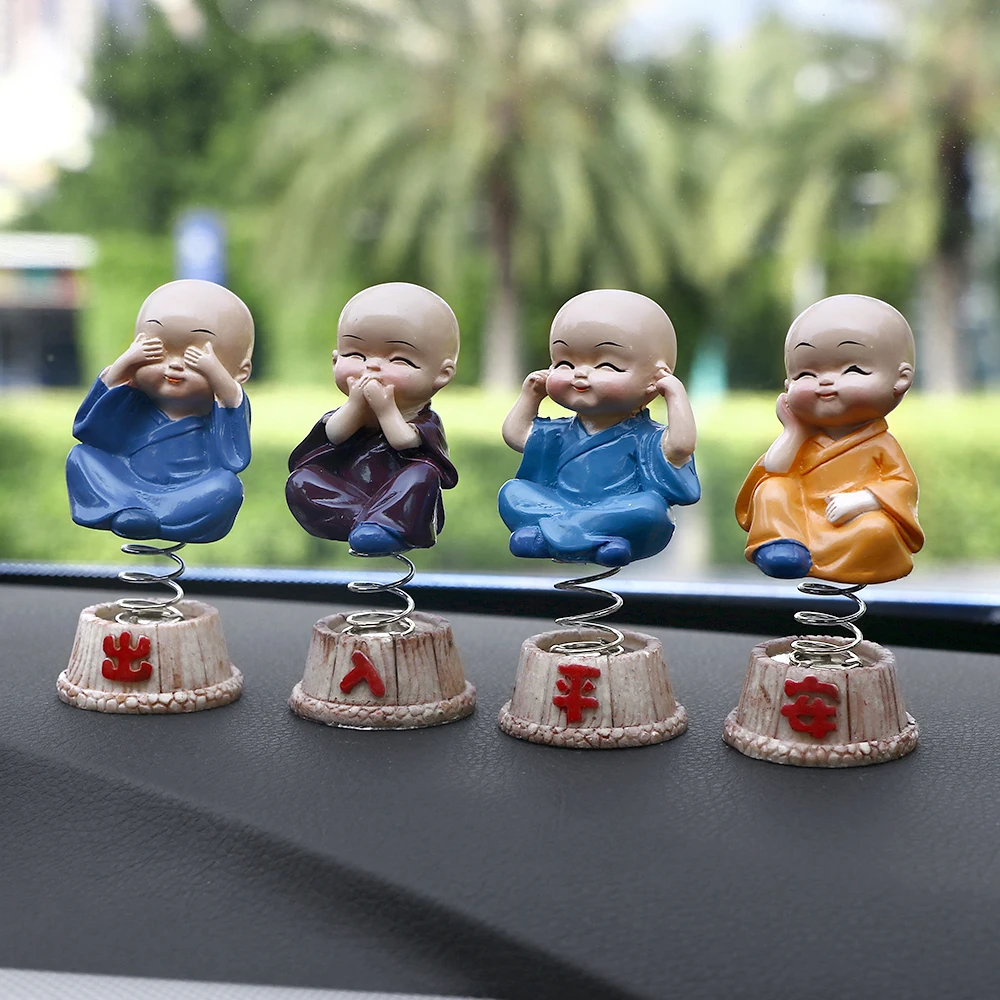 

Car Ornaments 4Pcs/set Resin Bobble Heads Doll Figure Decoration Tomy Monks Maitreya Buddha Figure Gift Desk Auto Pendant Charms