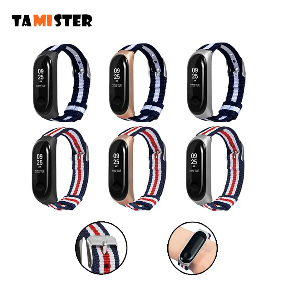 

TAMISTER Stripe Canvas Wrist Strap for Mi Band 3 Wristbands Bracelet Strap for Xiaomi Mi Band 3 Replacements Watch Band Belt