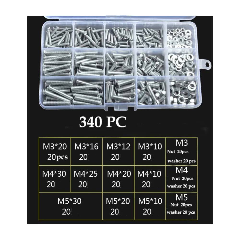 340 PC High Quality Zinc Plated Steel Phillips Pan Head Bolts Screw Nuts Washers Kit M3 / M4 / M5,Free Shipping
340 PC High Quality Zinc Plated Steel Phillips Pan Head Bolts Screw Nuts Washers Kit M3 / M4 / M5,Free Shipping