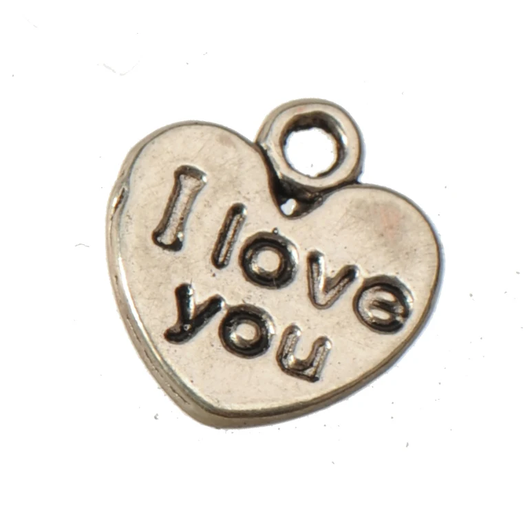 Silver Small Charms For Bracelets Hairpins Dangle DIY Jewelry Make Heart I Love You Valentine's Day Fashion Findings 11mm 100pcs |