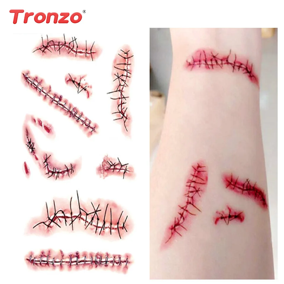 Tronzo 10 шт. Хэллоуин террор рана Реалистичная кровяная травма поддельные шрам