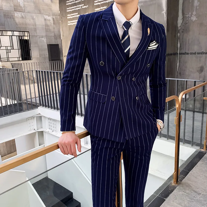 Male Slim British Style Business Casual Solid Color Striped Suit 3-piece Costume Double Boutonnage Homme
Male Slim British Style Business Casual Solid Color Striped Suit 3-piece Costume Double Boutonnage Homme