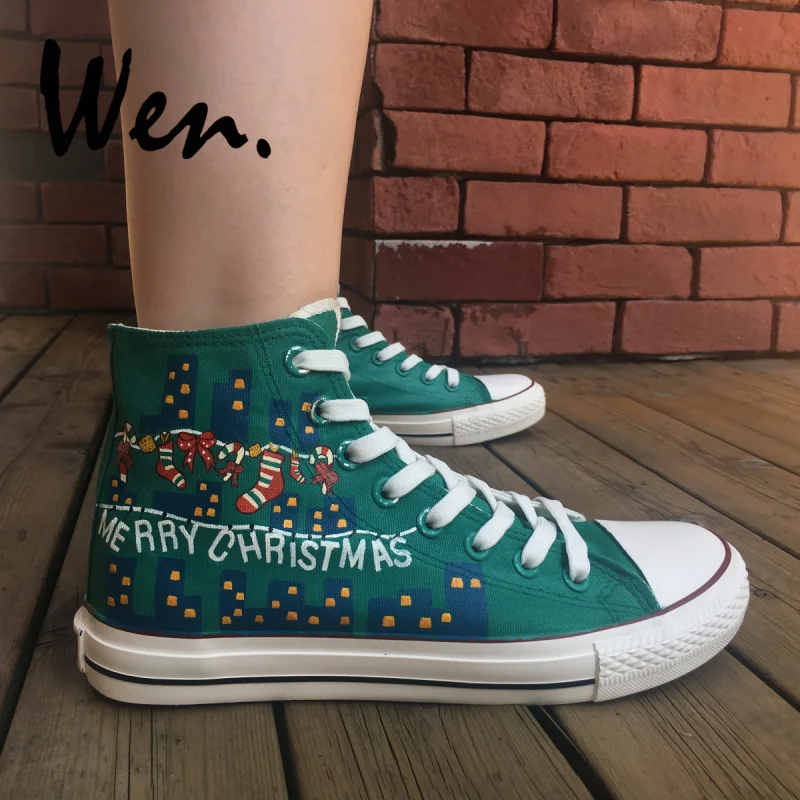 Wen Original Design Green Hand Painted Canvas Shoes Christmas Santa Claus Woman Man's High Top Canvas Sneakers for Gifts
Wen Original Design Green Hand Painted Canvas Shoes Christmas Santa Claus Woman Man's High Top Canvas Sneakers for Gifts