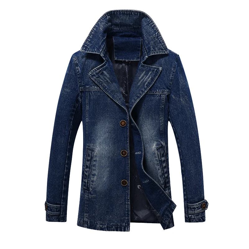 

Men Denim Jackets Men Coat Long Section Fashion Trench Coat Masculina Homme Brand Casual Fit Overcoat Jacket Outerwear