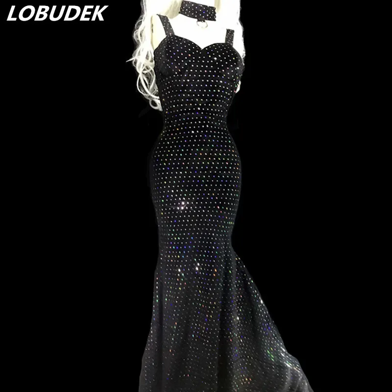 Sexy Sleeveless Rhinestones Floor-Length Long Dress Women Strap Fishtail Dress Prom Evening Party Celebration Show Stage Costume
Sexy Sleeveless Rhinestones Floor-Length Long Dress Women Strap Fishtail Dress Prom Evening Party Celebration Show Stage Costume
