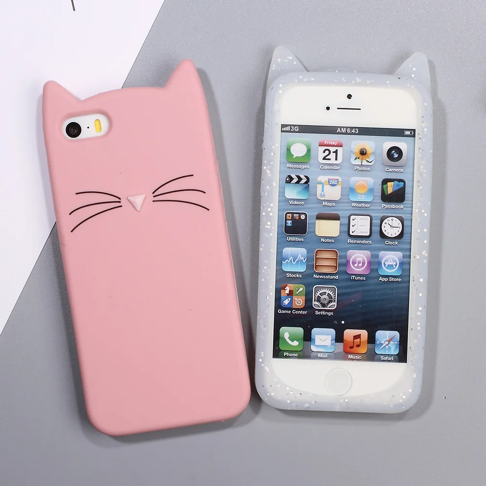 Чехол для iPhone 5 5S 3D бородатый милый кот Силиконовые Мягкий телефон Обложка SE