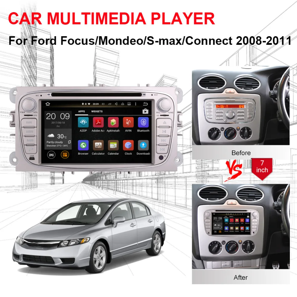 2 Din Android 8 0 восьмиядерный 4 гб озу автомобильный GPS навигатор для Ford Focus/Mondeo/S max/Connect