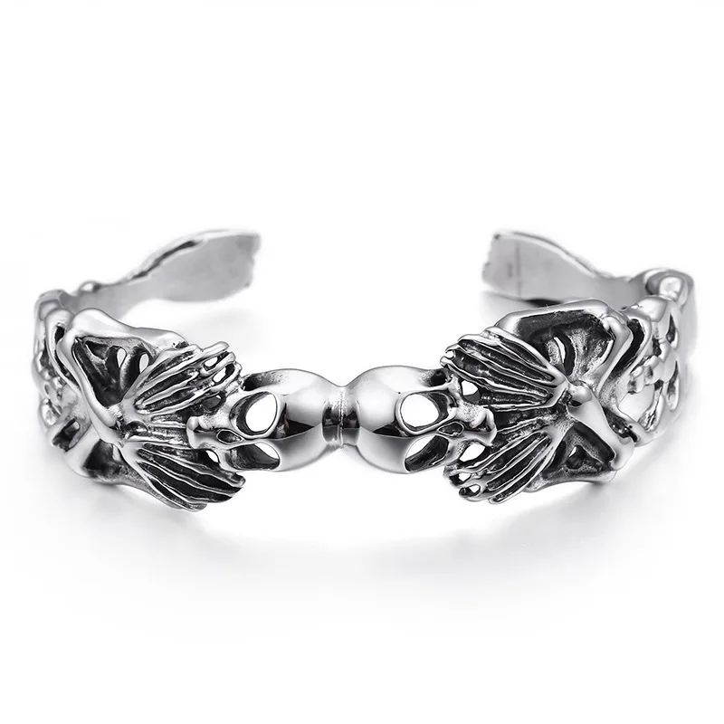 European and American personality skull open bracelets Hollow stainless steel vintage Halloween bracelet jewelry
European and American personality skull open bracelets Hollow stainless steel vintage Halloween bracelet jewelry