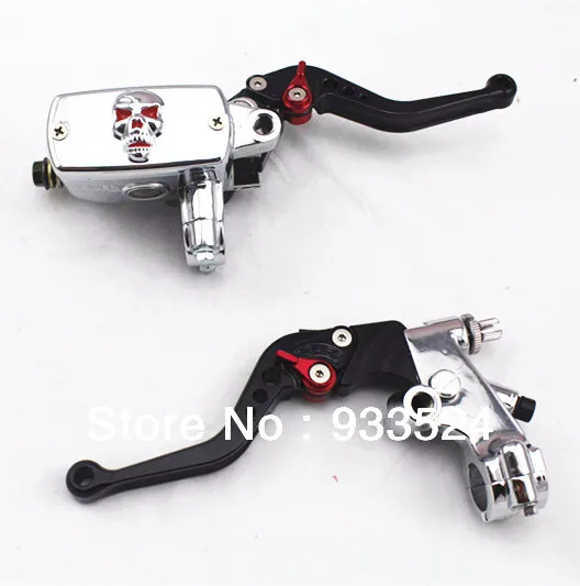 Universal 1 Pair 7/8" 22mm Handlebar Skull CNC Hand Control Reservoir Brake Clutch Levers Motorcycle Custom