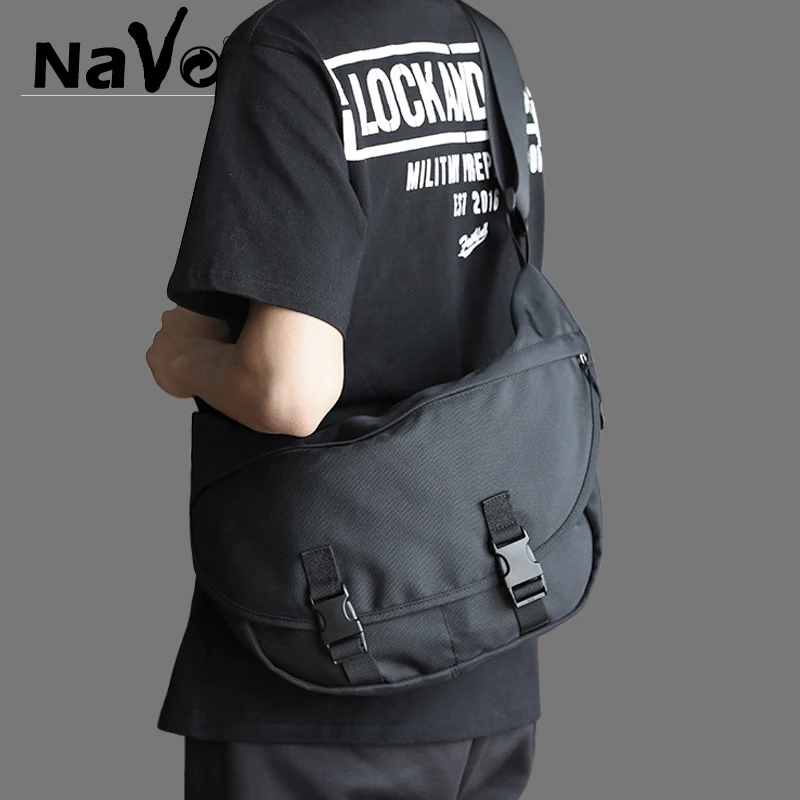 

Waterproof Satchels Nylon Messenger Bags Korea Street Fashion Black Crossbody Bag Simple Large Shoulder Bag for Teenage Boys