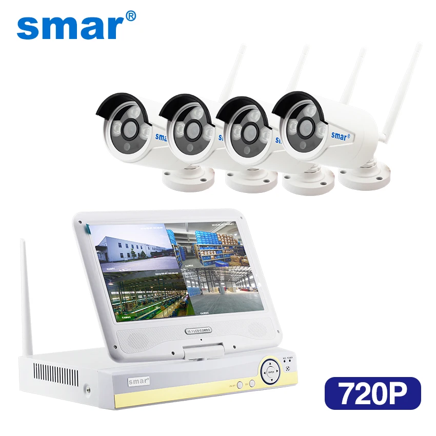 Smar новый 10 дюймов дисплей 4CH 720P Беспроводной CCTV Системы NVR POE IP Камера IR CUT пуля