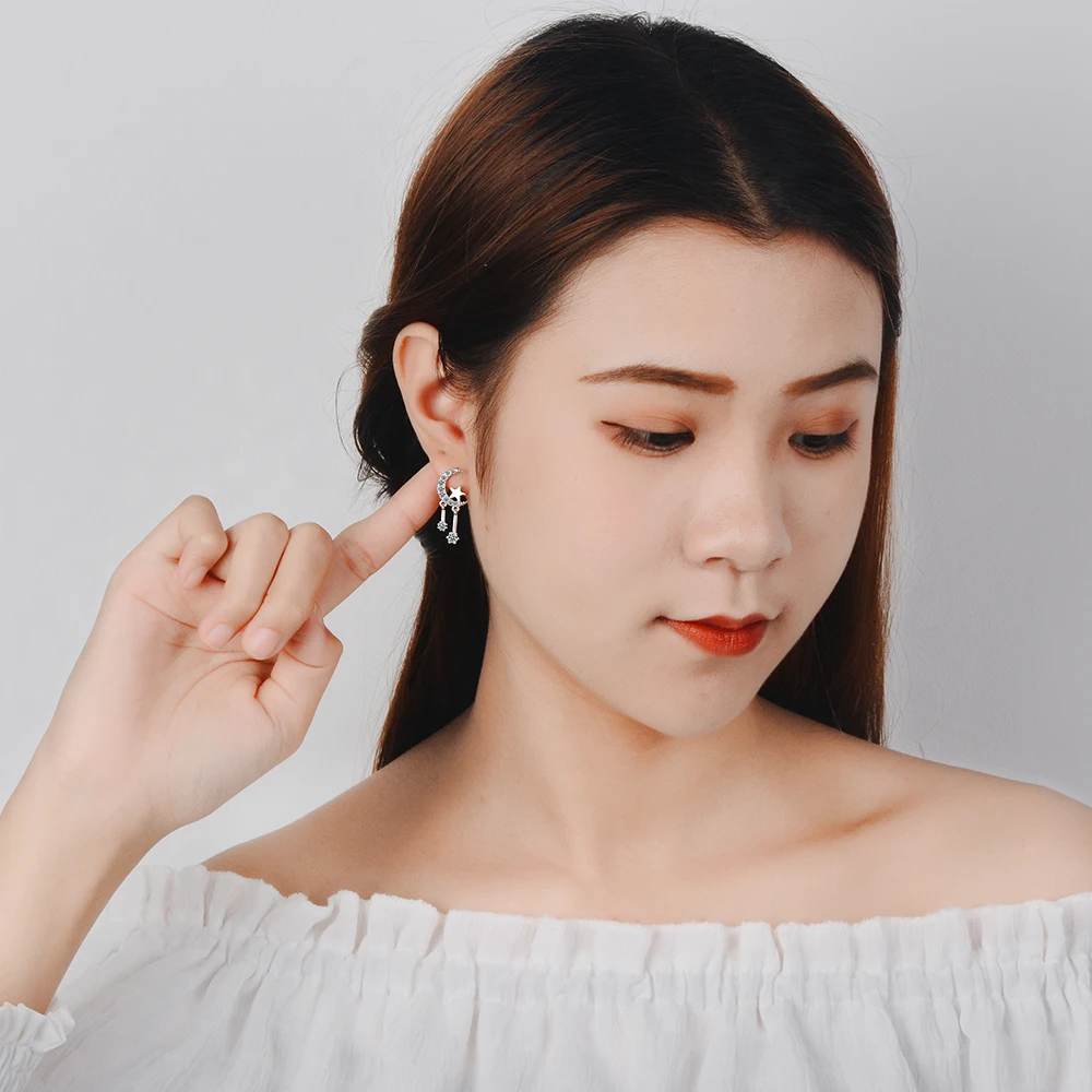 New Fashion Simple 925 Sterling Silver Mosaic Zircon Moon Star Tassel Earring For Women Gift brincos oorbellen
New Fashion Simple 925 Sterling Silver Mosaic Zircon Moon Star Tassel Earring For Women Gift brincos oorbellen