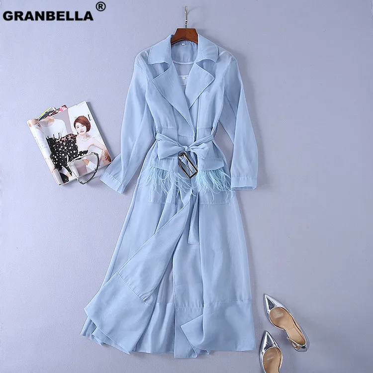 Summer European Runway Women Sexy Organza Trench Coat Feathers Tassel Belt Dress Turn-Down Collar Long Coats Outerwear
Summer European Runway Women Sexy Organza Trench Coat Feathers Tassel Belt Dress Turn-Down Collar Long Coats Outerwear