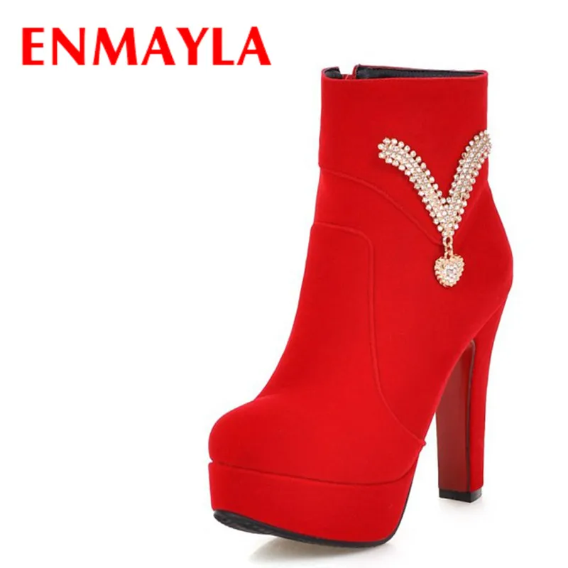ENMAYLA Autumn Flock High Heels Platform Ankle Boots Women Rhinestone Shoes Woman Winter Boots Red Black Wedding Party Shoes
ENMAYLA Autumn Flock High Heels Platform Ankle Boots Women Rhinestone Shoes Woman Winter Boots Red Black Wedding Party Shoes
