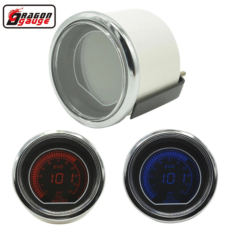 Dragon gauge 52mm White Shell Car EVO oil pressure gauge LCD digital red/blue LED Backlight Smoke Lens 0~150 PSI Gauge Meter
Dragon gauge 52mm White Shell Car EVO oil pressure gauge LCD digital red/blue LED Backlight Smoke Lens 0~150 PSI Gauge Meter