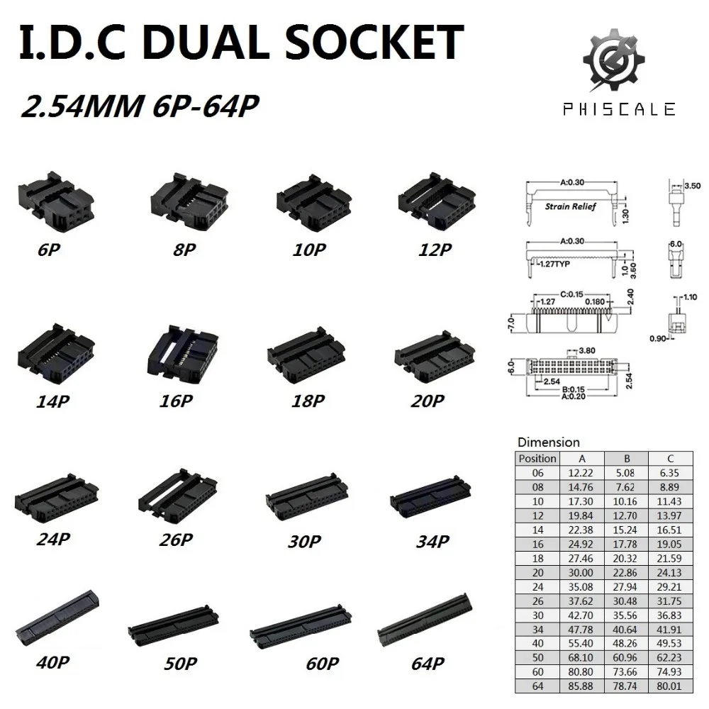 PHISCALE Прямоугольный сосуд разъем IDC двойной гнездовой 3 в 1 2 54 мм 6 64 контактный