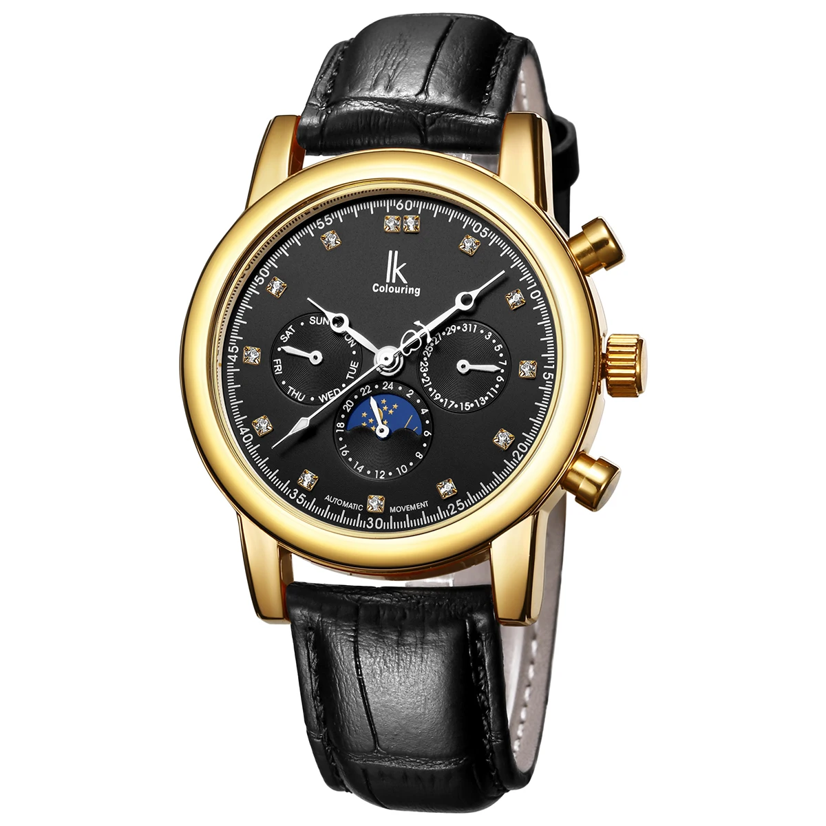New Luxury Men From Casual Fashion Leather Watchband Stainless Steel Watch Wind Moon Business Men Watch Function Erkek Kol Saati
New Luxury Men From Casual Fashion Leather Watchband Stainless Steel Watch Wind Moon Business Men Watch Function Erkek Kol Saati