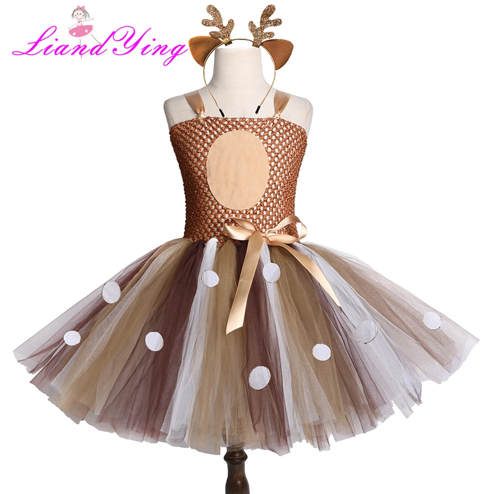 

Christmas Deer Tutu Dress Baby Girls 1st Birthday Party Dresses Happy Purim Halloween Winter Cosplay Costume Clothes For Kids