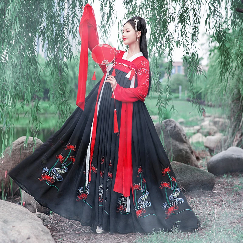 Hanfu Women Fairy Dress Black Top Red Skirt Dance Costume Ancient Chinese Costume Women Adult Folk Festival Outfit Hanfu BL1974
Hanfu Women Fairy Dress Black Top Red Skirt Dance Costume Ancient Chinese Costume Women Adult Folk Festival Outfit Hanfu BL1974