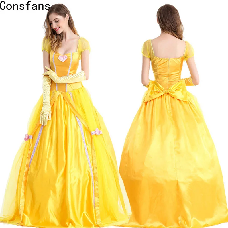 Желтое платье принцессы Красавица и Чудовище маскарадное для взрослых на