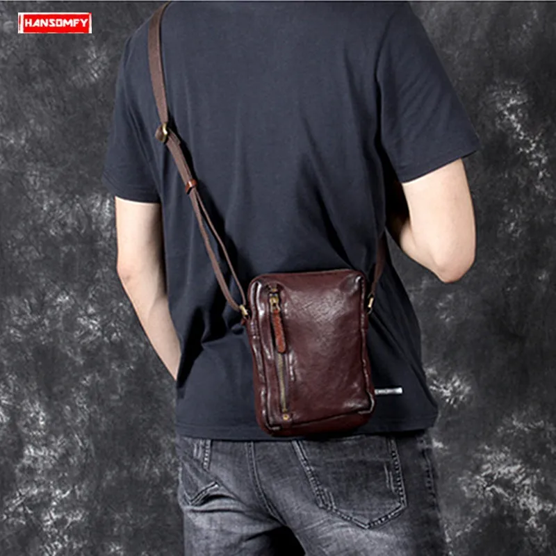 Men Shoulder Bag Vintage Small Messenger Bag Mobile Phone Crossbody Bags Casual First Layer Leather Vegetable Skin Leather Male
Men Shoulder Bag Vintage Small Messenger Bag Mobile Phone Crossbody Bags Casual First Layer Leather Vegetable Skin Leather Male