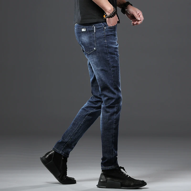 Jantour Новинка 2021 мужские джинсы хлопковые синие узкие облегающие Стрейчевые брюки