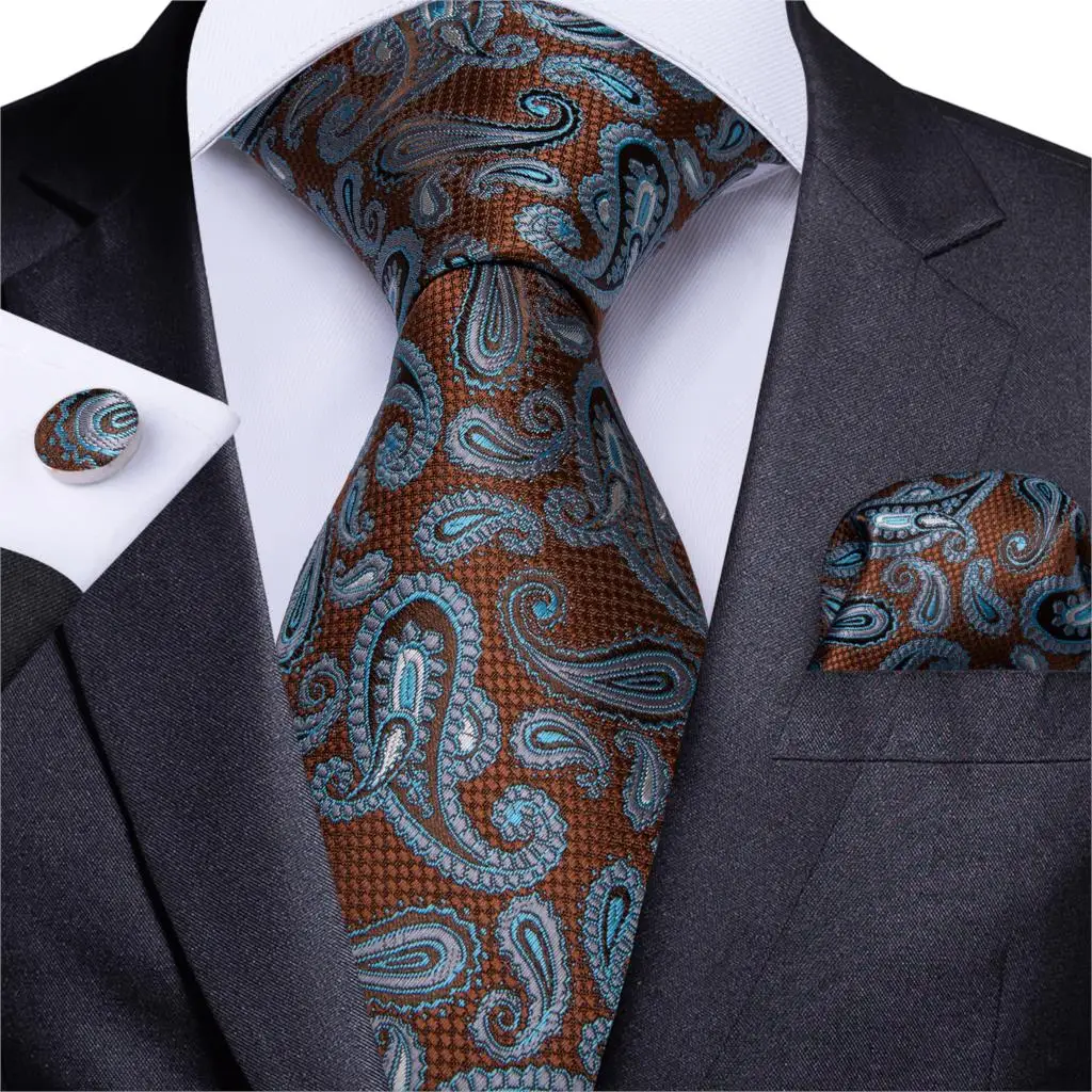 Mens Necktie Blue Brown Paisley Wedding Tie For Men Hanky Cufflinks Silk Tie Set DiBanGu Designer Fashion Business Party MJ-7117
Mens Necktie Blue Brown Paisley Wedding Tie For Men Hanky Cufflinks Silk Tie Set DiBanGu Designer Fashion Business Party MJ-7117