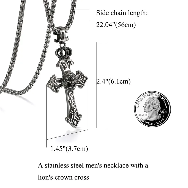 Ожерелья и кулоны мужские Boniskiss с короной льва из нержавеющей стали серебристого