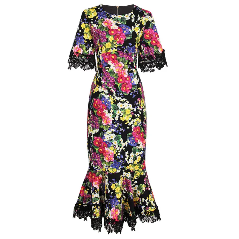 High quality 2019 Fashion Runway Sexy Dress Women Short Sleeve Lace Patchwork Slim Floral Print Elegant Party Mid-Calf Dresses 
High quality 2019 Fashion Runway Sexy Dress Women Short Sleeve Lace Patchwork Slim Floral Print Elegant Party Mid-Calf Dresses