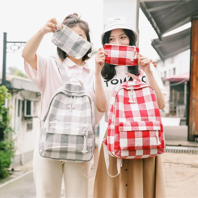 Модный Черный Красный клетчатый рюкзак для женщин Harajuku ранец Mochilas дорожная сумка