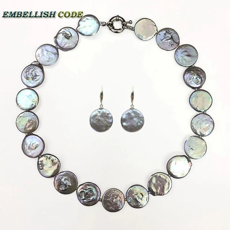 NEW baroque pearl choker statement necklace hook dangle earring set gray colorful flat round coin shape real freshwater pearls
NEW baroque pearl choker statement necklace hook dangle earring set gray colorful flat round coin shape real freshwater pearls