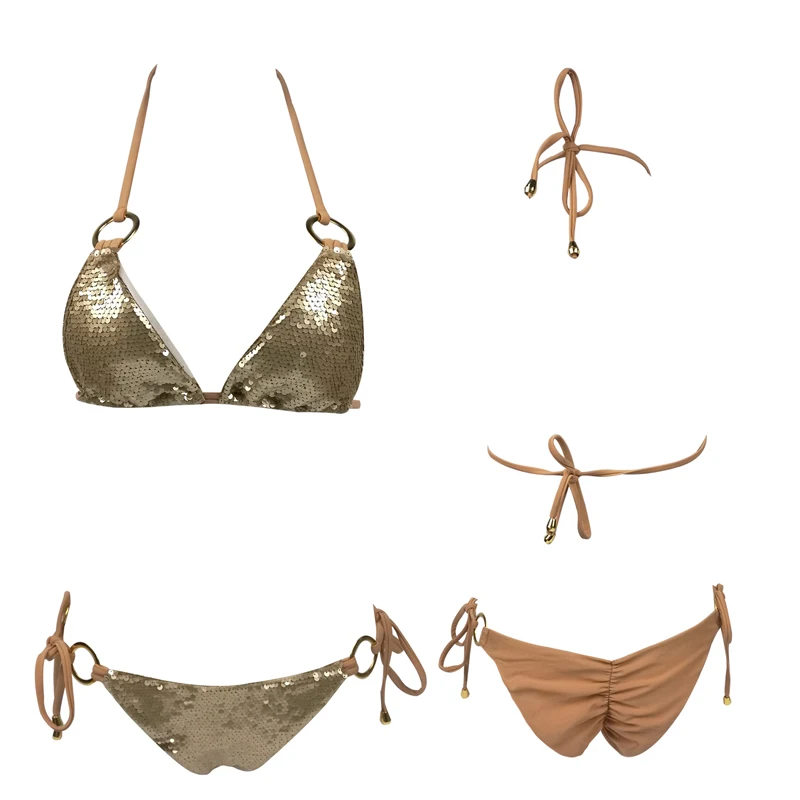 Nayooton Women Shiny Sequin Triangle Bikini Set Sexy String Beachwear Cross High Neck Halter Swimsuit Low Waist Bathing Suit
Nayooton Women Shiny Sequin Triangle Bikini Set Sexy String Beachwear Cross High Neck Halter Swimsuit Low Waist Bathing Suit