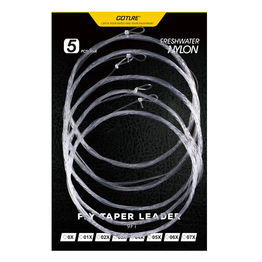 Goture 5 шт./лот Fly Fishing Line Tapered Leader Wire 9 футов 0/1/2/3/4/5/6/7X с петлей для рыболовных