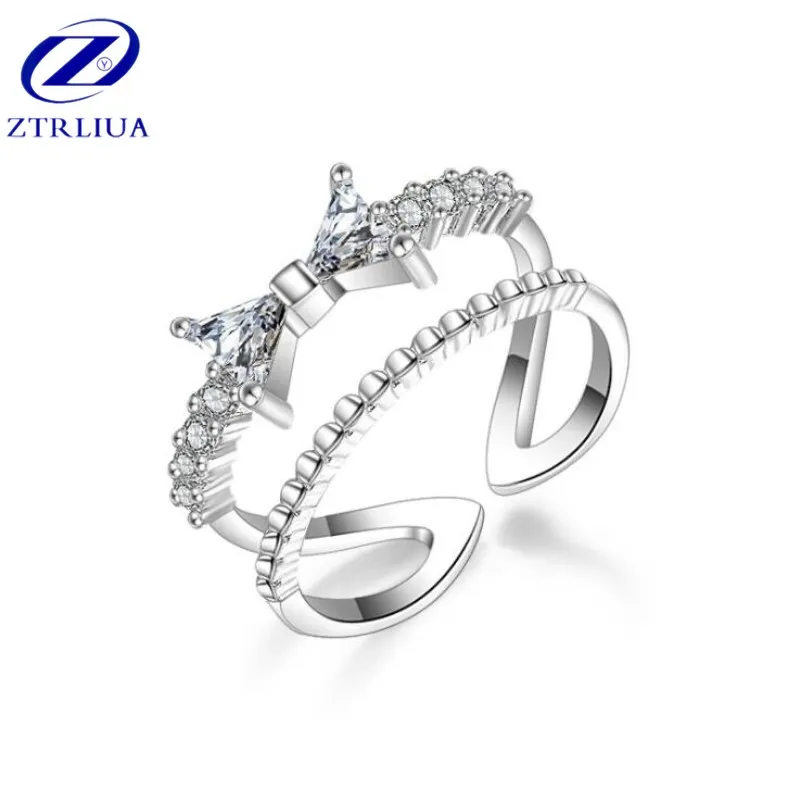 Fashion Temperament Silver Plated Jewelry Temperament Double Layer Butterfly Bow Female Opening Crystal Rings SR311
Fashion Temperament Silver Plated Jewelry Temperament Double Layer Butterfly Bow Female Opening Crystal Rings SR311