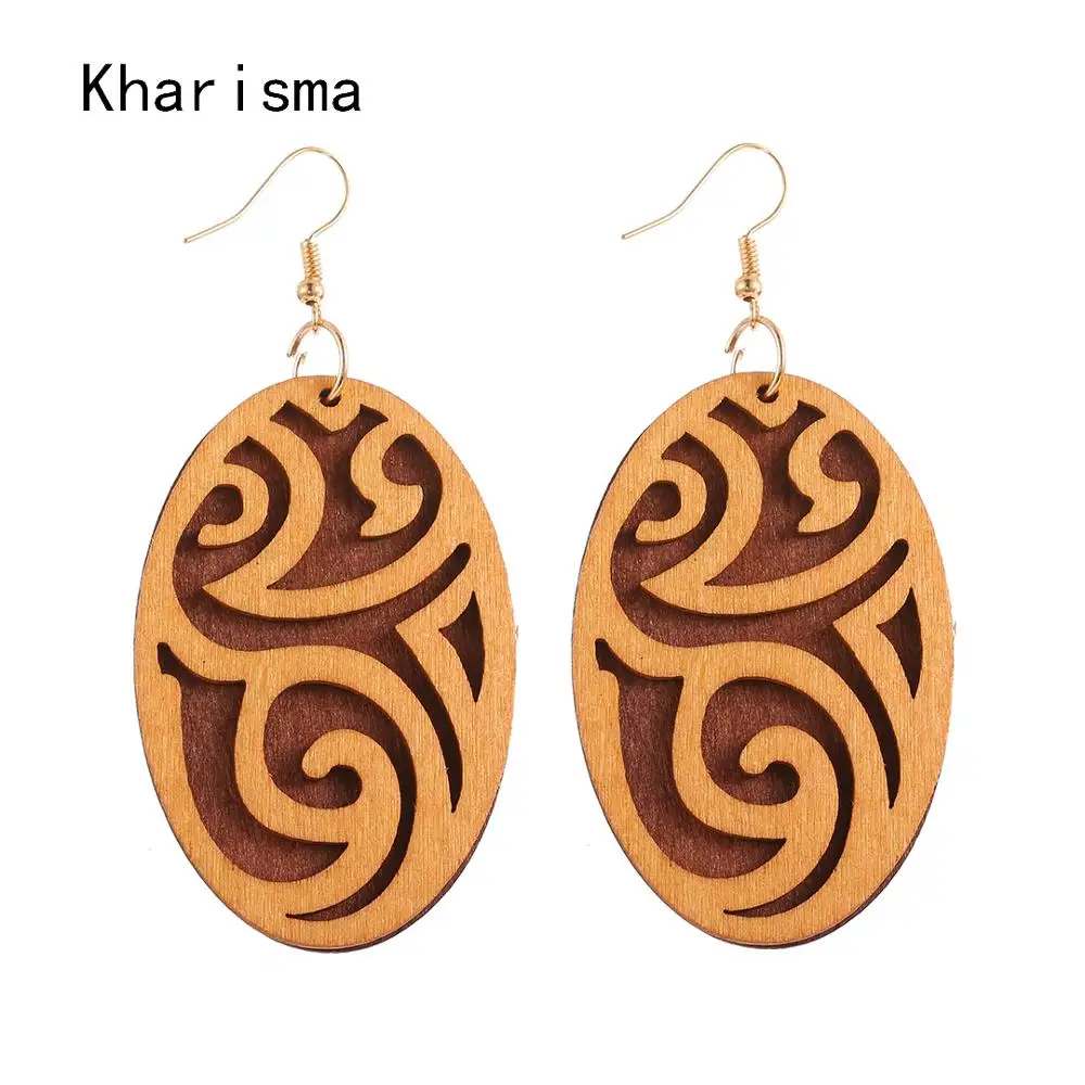 Женские винтажные серьги KHARISMA коричневые двухслойные деревянные капельки с