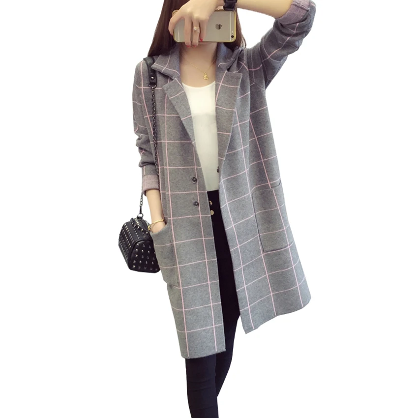 Women Long Knitting Trench New Autumn Winter Slim Plaid Trench Coats Lady Long Sleeve Plus Size Windbreaker Coat Outwear Mw079
Women Long Knitting Trench New Autumn Winter Slim Plaid Trench Coats Lady Long Sleeve Plus Size Windbreaker Coat Outwear Mw079